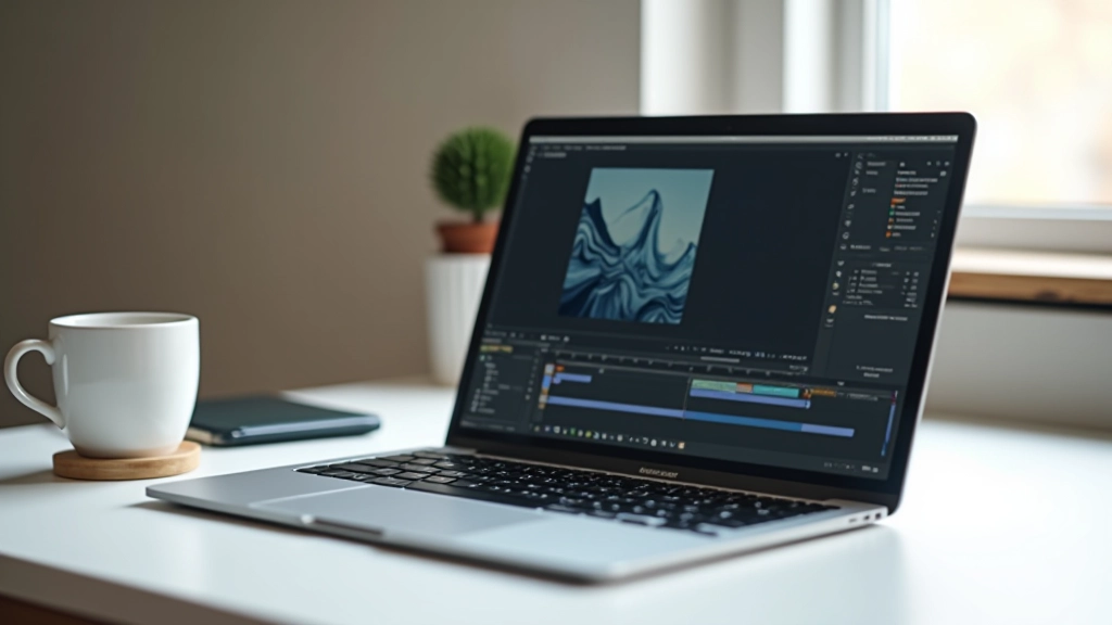 Laptop scherm toont animatieprogramma met laagenpaneel en timeline interface